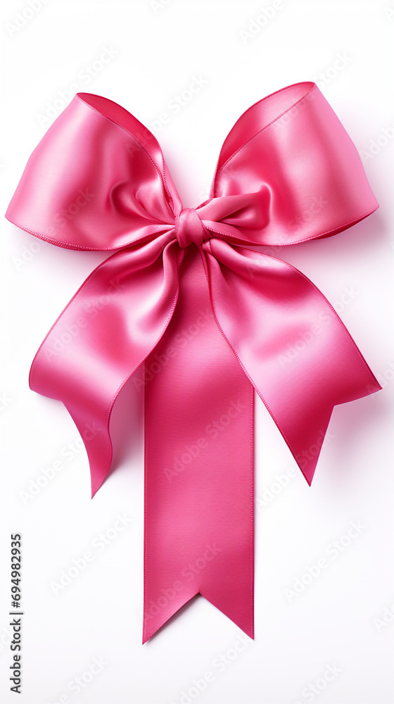 Bright pink ribbon with bow knot closeup, isolated on white background created with Generative Ai Bright pink ribbon with bow knot closeup, isolated on white background created with Generative Ai