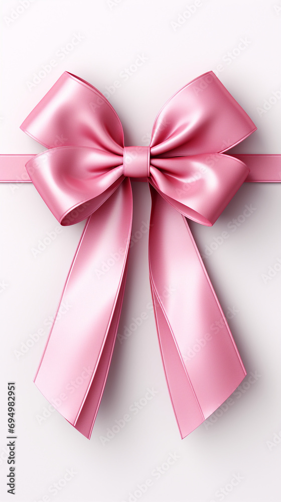 Bright pink ribbon with bow knot closeup, isolated on white background created with Generative Ai Bright pink ribbon with bow knot closeup, isolated on white background created with Generative Ai