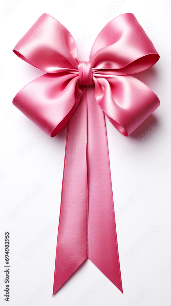 Bright pink ribbon with bow knot closeup, isolated on white background created with Generative Ai Bright pink ribbon with bow knot closeup, isolated on white background created with Generative Ai