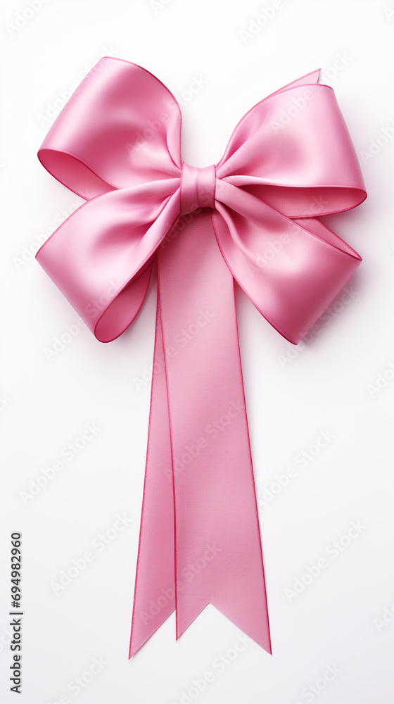 Bright pink ribbon with bow knot closeup, isolated on white background created with Generative Ai Bright pink ribbon with bow knot closeup, isolated on white background created with Generative Ai