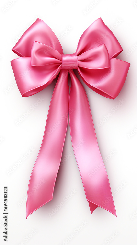 Bright pink ribbon with bow knot closeup, isolated on white background created with Generative Ai Bright pink ribbon with bow knot closeup, isolated on white background created with Generative Ai