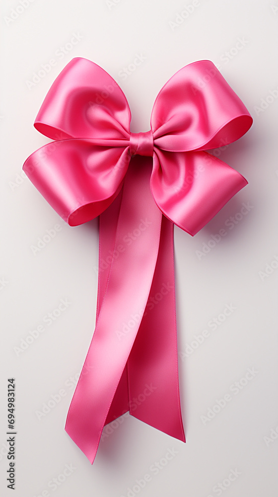 Bright pink ribbon with bow knot closeup, isolated on white background created with Generative Ai Bright pink ribbon with bow knot closeup, isolated on white background created with Generative Ai