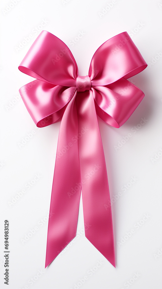Bright pink ribbon with bow knot closeup, isolated on white background created with Generative Ai Bright pink ribbon with bow knot closeup, isolated on white background created with Generative Ai