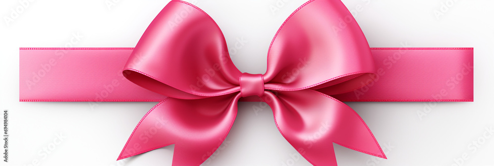 Bright pink ribbon with bow knot closeup, isolated on white background created with Generative Ai Bright pink ribbon with bow knot closeup, isolated on white background created with Generative Ai