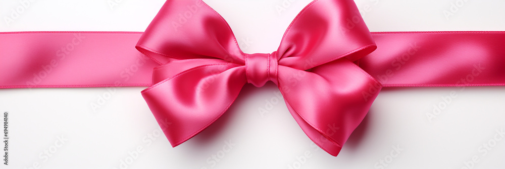 Bright pink ribbon with bow knot closeup, isolated on white background created with Generative Ai Bright pink ribbon with bow knot closeup, isolated on white background created with Generative Ai