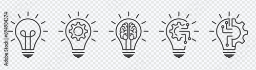 Illuminate creativity with our Innovation Icon Set—featuring light bulbs and cogs, sparking inspiration. Vector illustration for dynamic innovation symbols.