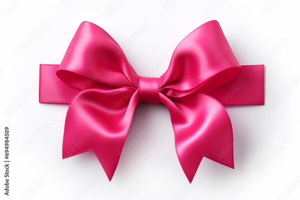 Bright pink ribbon with bow knot closeup, isolated on white background created with Generative Ai Bright pink ribbon with bow knot closeup, isolated on white background created with Generative Ai