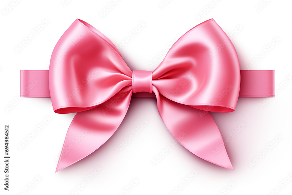 Bright pink ribbon with bow knot closeup, isolated on white background created with Generative Ai Bright pink ribbon with bow knot closeup, isolated on white background created with Generative Ai