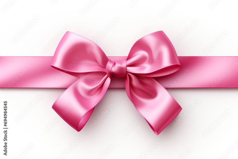 Bright pink ribbon with bow knot closeup, isolated on white background created with Generative Ai Bright pink ribbon with bow knot closeup, isolated on white background created with Generative Ai