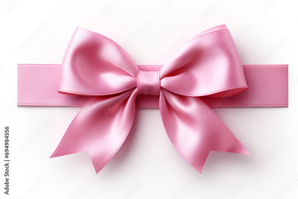 Bright pink ribbon with bow knot closeup, isolated on white background created with Generative Ai Bright pink ribbon with bow knot closeup, isolated on white background created with Generative Ai