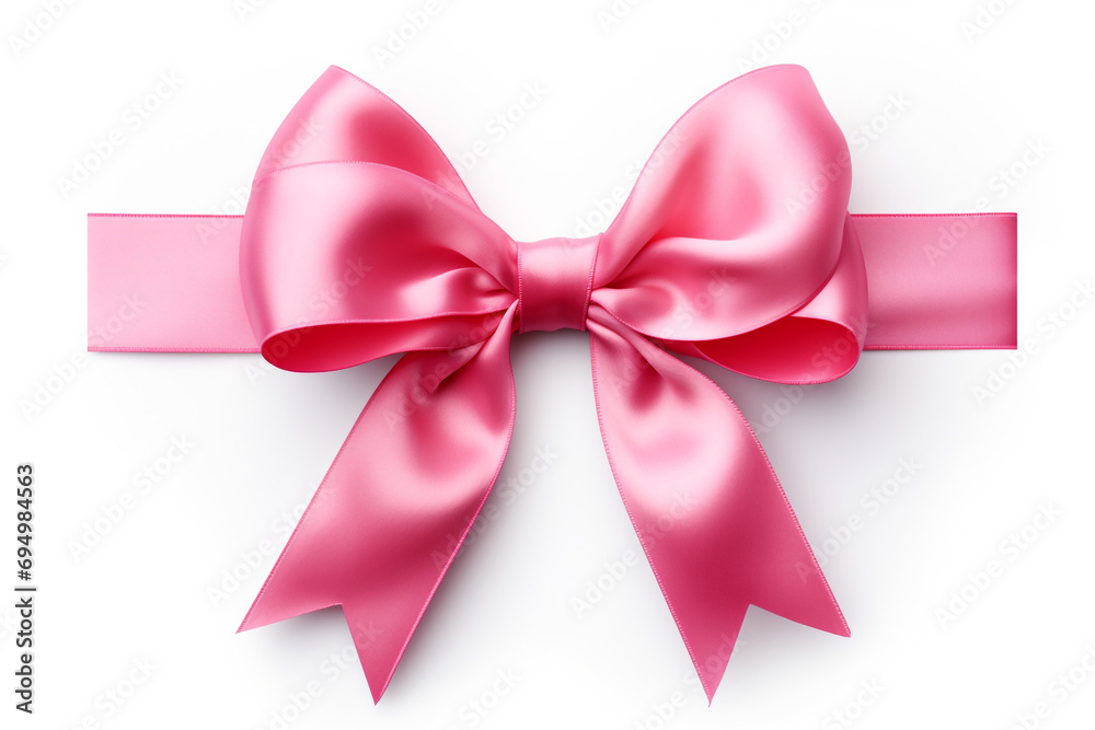 Bright pink ribbon with bow knot closeup, isolated on white background created with Generative Ai Bright pink ribbon with bow knot closeup, isolated on white background created with Generative Ai