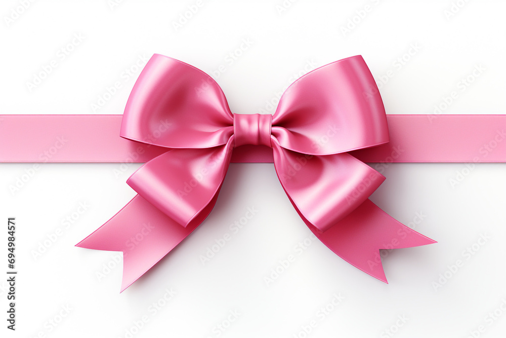 Bright pink ribbon with bow knot closeup, isolated on white background created with Generative Ai Bright pink ribbon with bow knot closeup, isolated on white background created with Generative Ai