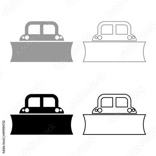 Snowblower snow clear machine snowplow truck plough clearing vehicle equipped seasons transport winter highway service equipment clean set icon grey black color vector illustration image solid fill 