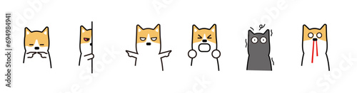 Cute pet cartoon dog showing various expressions