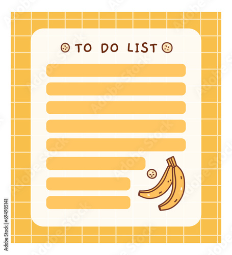 Cute to do list template with bananas. Kawaii design of daily planner, schedule or checklist. Perfect for planning, memo, notes and self-organization. Vector hand-drawn illustration.
