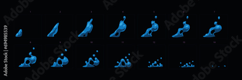 Fountain water fall animation effect. Water splash sprite sheet for game or cartoon or animation. Sprite sheet of a water splash-Vector