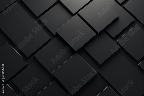3d render, abstract black geometric background, minimal flat lay, twisted deck of square blank cards with rounded corners created with Generative Ai photo