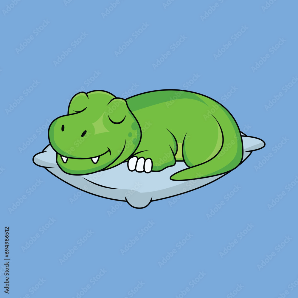 Fototapeta premium Cute dinosaur sleeping on the pillow Cartoon Sticker vector Stock Illustration