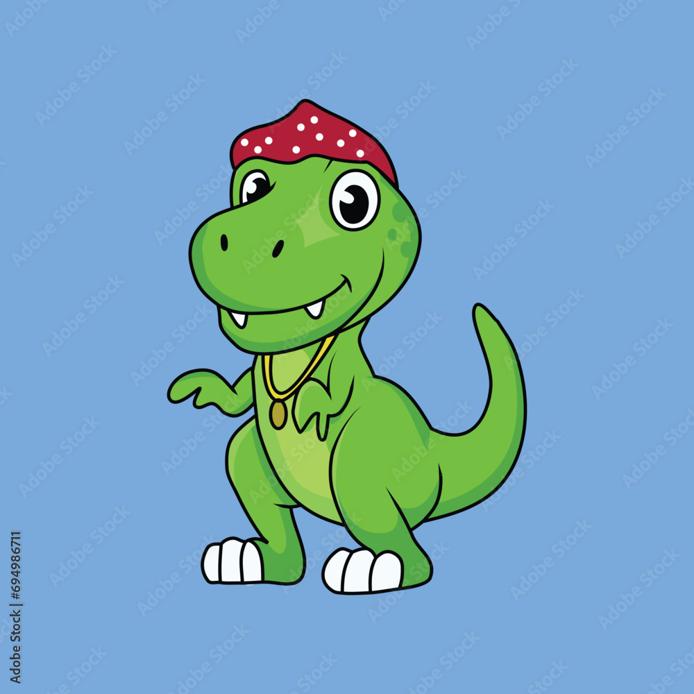 Obraz premium Cute gangster dinosaur Cartoon Sticker vector Stock Illustration
