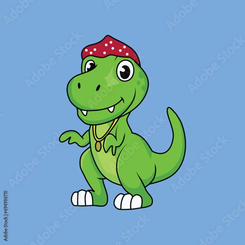 Cute gangster dinosaur Cartoon Sticker vector Stock Illustration