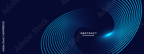 Blue abstract background with circle lines, technology futuristic template. Vector illustration.