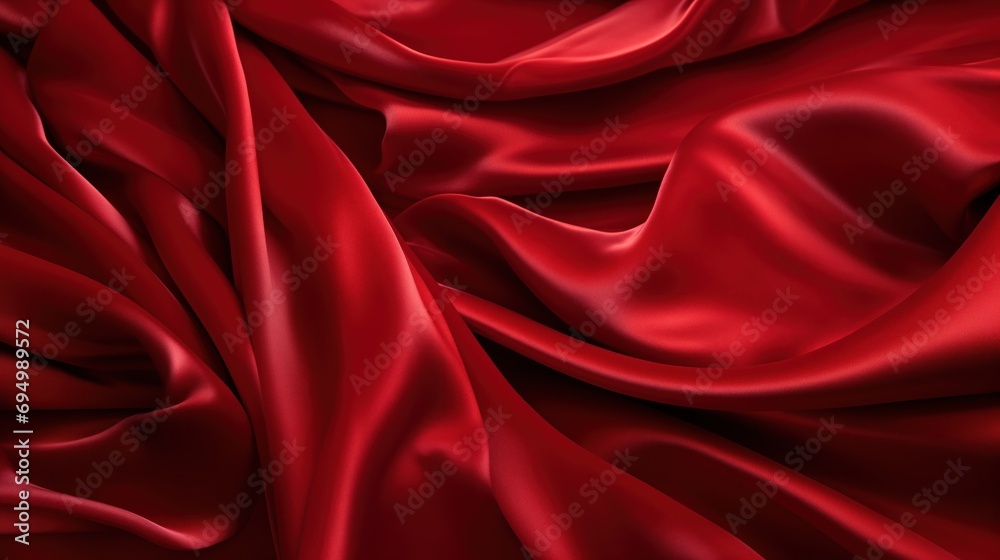 the lush texture of red velvet fabric with elegant folds, highlighting its luxurious and tactile quality. The deep red color and plush material are ideal for designs sophistication and comfort.
