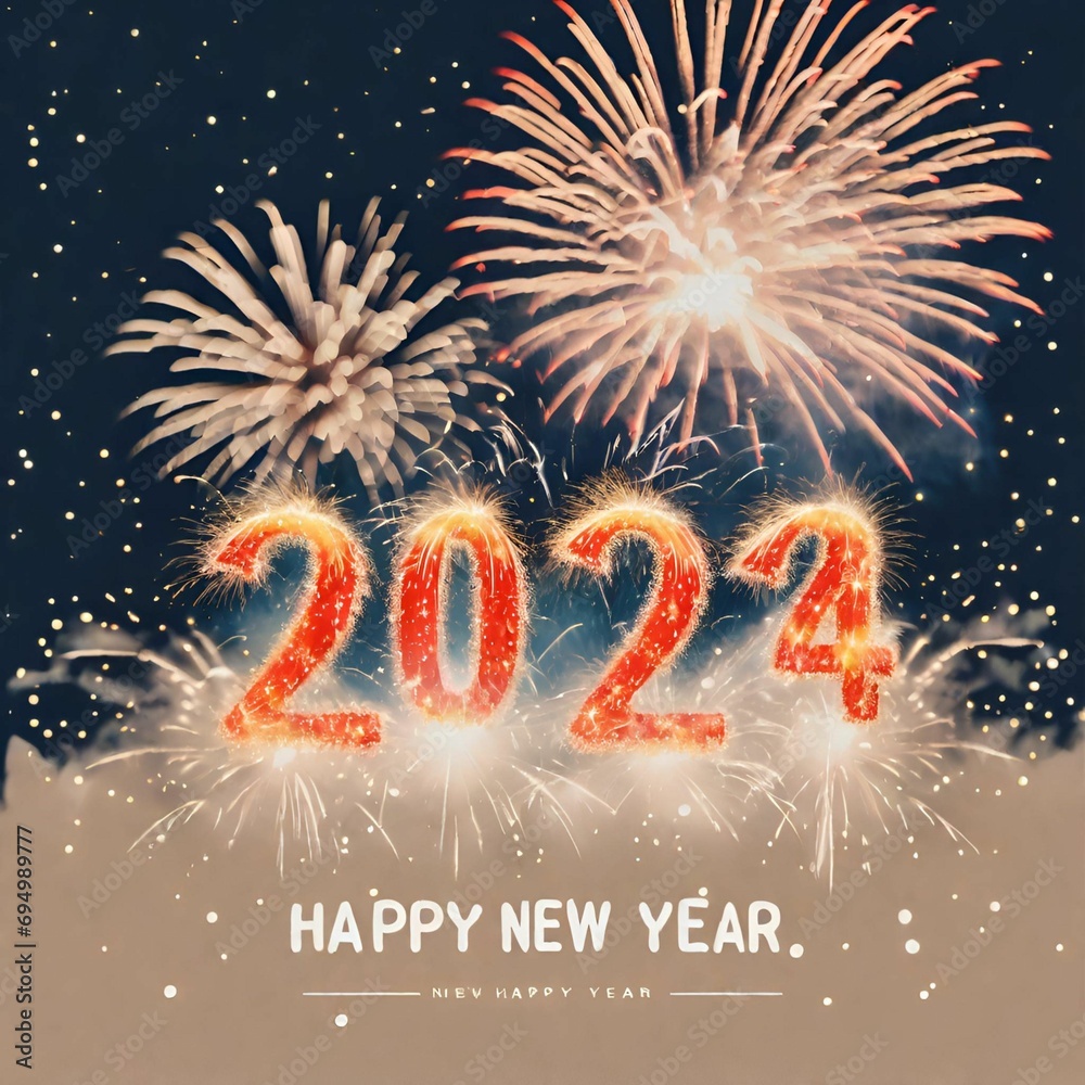 2024 New Year greeting background with fireworks