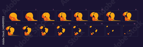 Fire burst animation sprite sheet. Set of fire effect animation for games, cartoon or animation. Vector