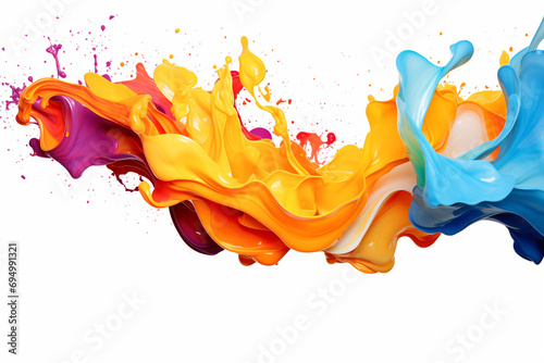 Colorful swirls resembling vibrant, dynamic paint splatters isolated on white background created with Generative Ai