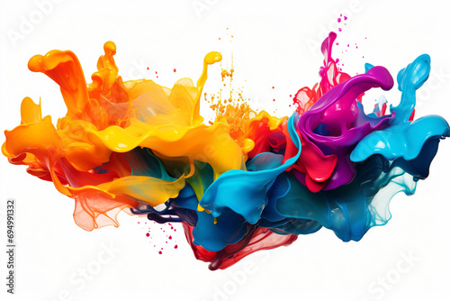 Colorful swirls resembling vibrant, dynamic paint splatters isolated on white background created with Generative Ai