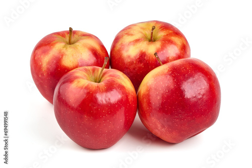 Shiny Red ripe apples, isolated on white background. Fresh raw organic fruits.