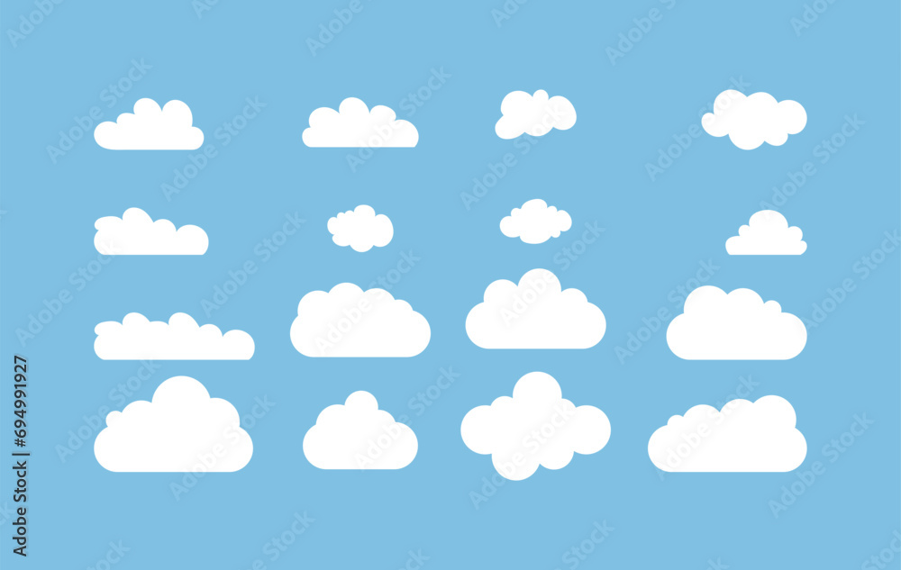 Set of cloud vector icon with sky flat design Set of cloud vector icon with sky flat design