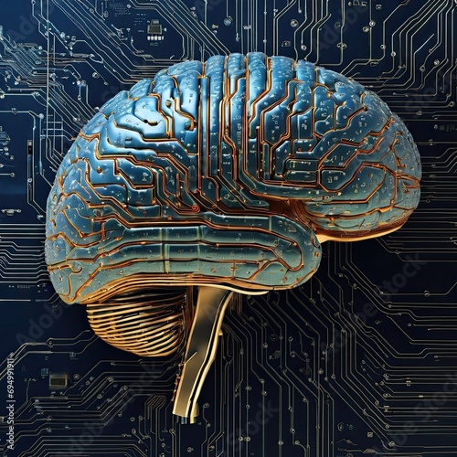 A human brain made of digital circuits and code.
