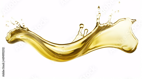 A choppy splatter of olive or motor oil on a plain white background.