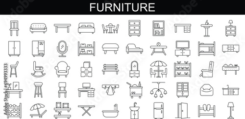 Basic Furniture icon set in thin line style