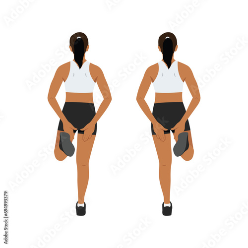 Woman doing Explosive bum kicks exercise. Flat vector illustration isolated on white background