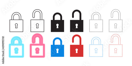 Lock icons. Padlocks icons. Locks icons in different style. Vector illustration