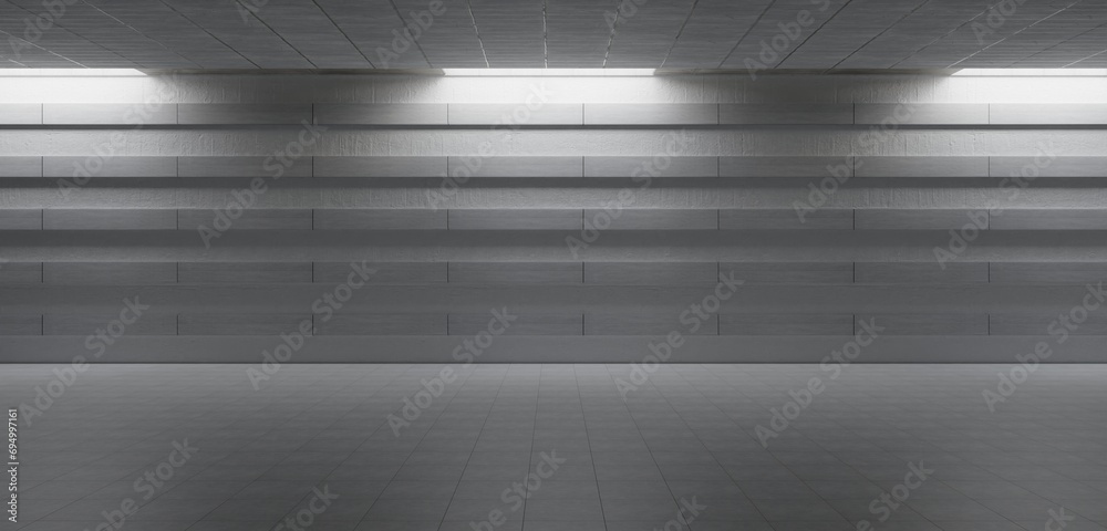 Warehouse scene cement floor old cement wall Modern technology room background Abandoned garage 3D illustration