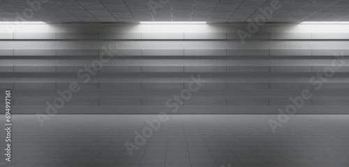 Warehouse scene cement floor old cement wall Modern technology room background Abandoned garage 3D illustration
