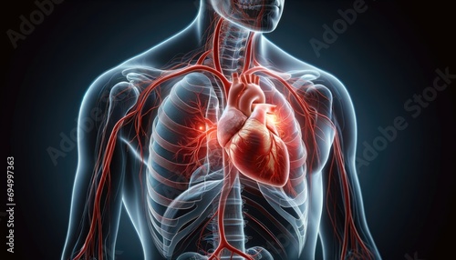 Accurate Chest Pain Anatomy - Heart and Lungs with Pain Indicators. photo