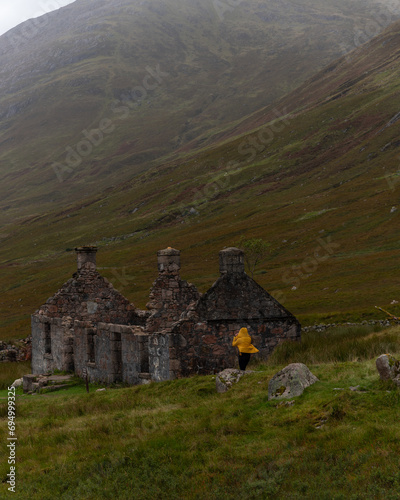 Amaizing old cottages serve now as a bothy for hikers. You can freely stay there for a night. Scottish highlands really have something to offer. Stunning landscape and wild nature. photo