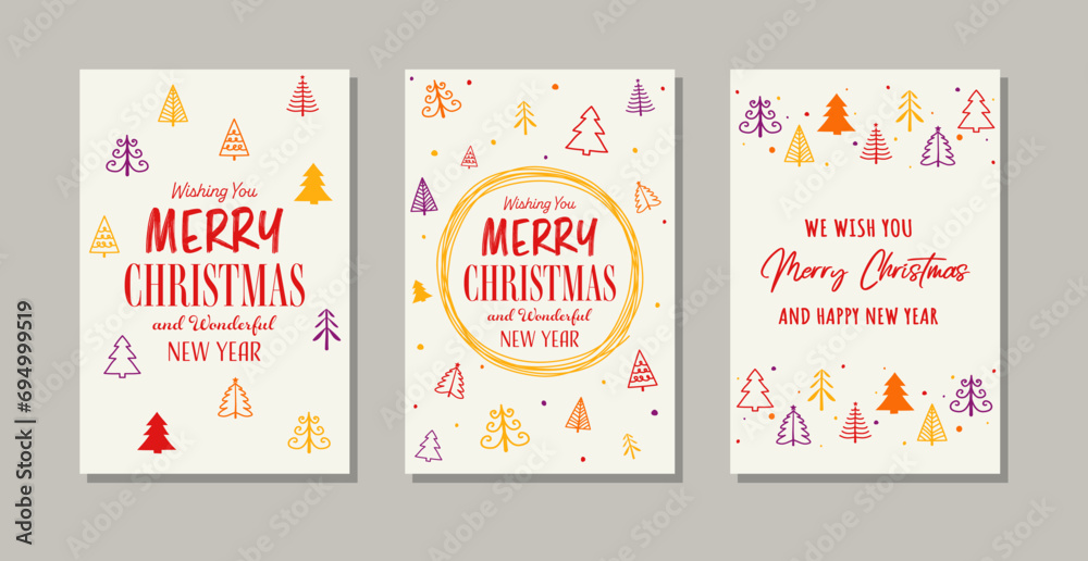 Hand drawn Christmas tree. Different greeting card set. Vector illustration Hand drawn Christmas tree. Different greeting card set. Vector illustration