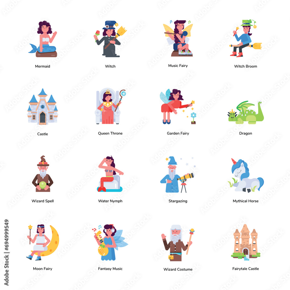 Collection of Fairytale Flat Character Designs 

