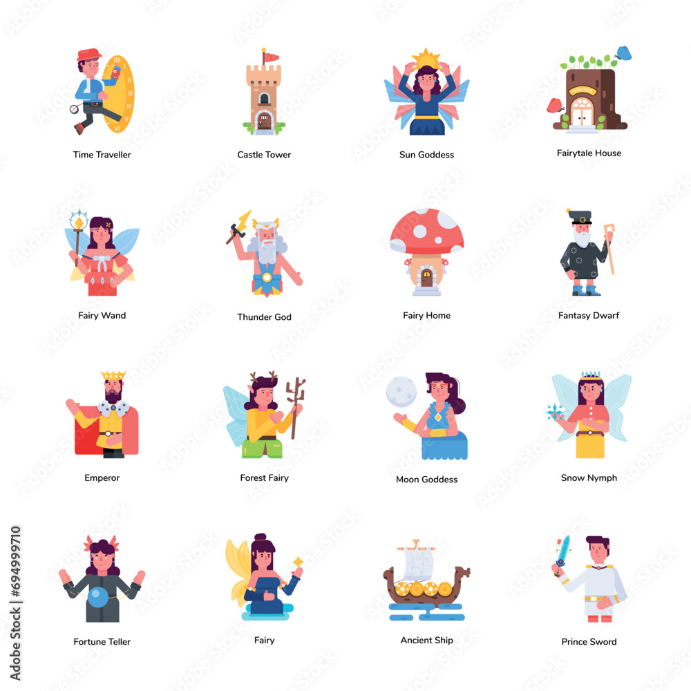 Set of Fairytale and Mythical Flat Character Designs 

 - obrazy, fototapety, plakaty 