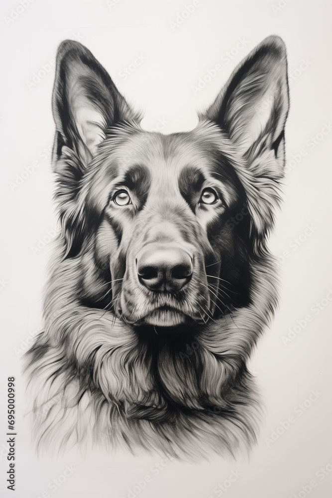 dog closeup, stippling style