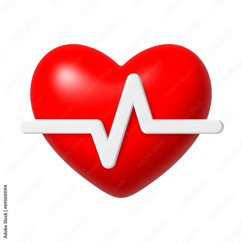 Red heart with white pulse line icon. Medical healthcare concept. 3D vector illustration. Red heart with white pulse line icon. Medical healthcare concept. 3D vector illustration.