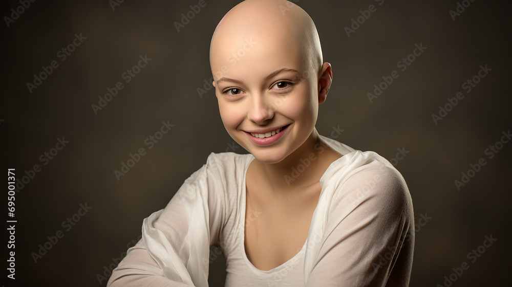 Obraz premium portrait of a beautiful young cancer patient on a dark background