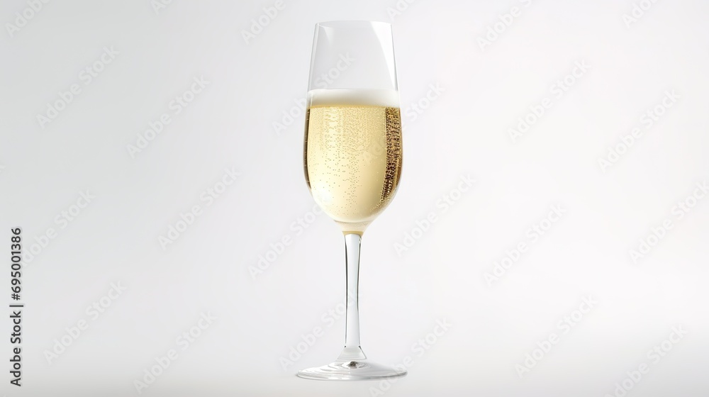 Isolated closeup of a glass of champagne or sparkling white wine on a white background Isolated closeup of a glass of champagne or sparkling white wine on a white background