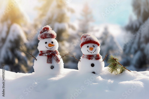 Background of snowmen with hat and scarf © Eduardo Lopez