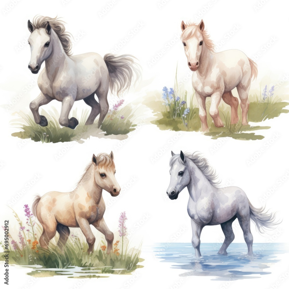 Obraz premium Set of cute horses on a white background